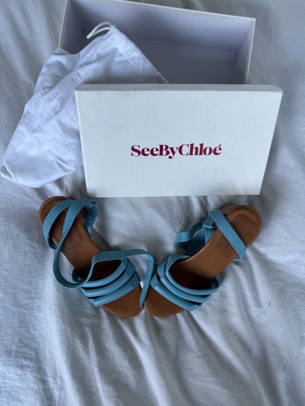 See By Chloe Aqua Blue Leather Strappy Sandals